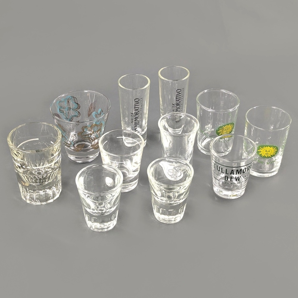 Vintage Mixed Shot Glass Lot 11pc Tullamore Dew Sauza West Germany Barware